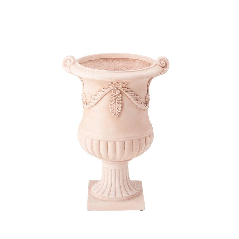 Christopher Knight Home - Fernrise 24.80"H Outdoor Classical Floral Relief Carvings MGO Urn Planter, Drainage Hole & Ventilation