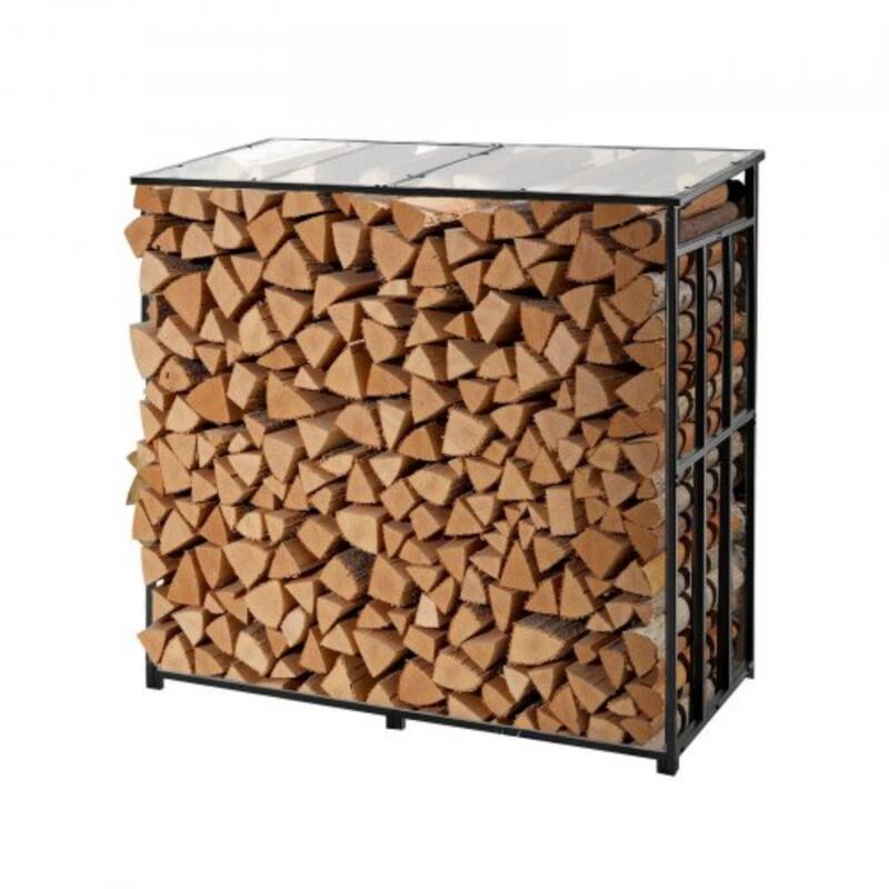 4 Feet Galvanized Steel Firewood Rack with Clear Panel and Adjustable Feet Weatherproof Outdoor Use - 56.30 × 2.76 × 56.30 in