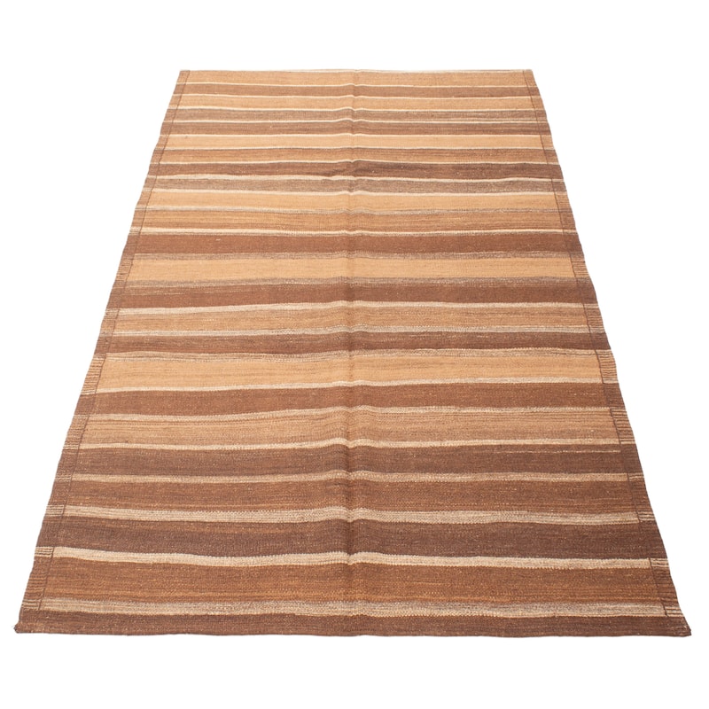 ECARPETGALLERY Flat-Weave Boho Dark Brown Wool Kilim - 5'4 x 10'0