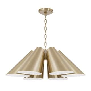 27.75" W x 8.5" H 6-Light Modern Pendant in Matte Brass with Painted White Interior - 25"W x 8.75"H