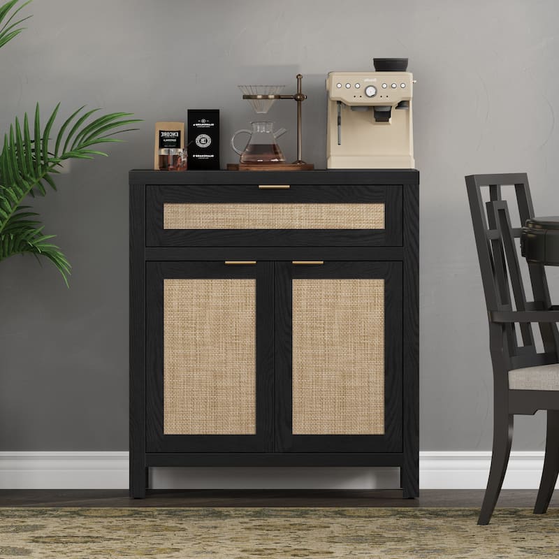 SICOTAS Farmhouse Rattan Sideboard Storage Cabinet with Drawer - N/A