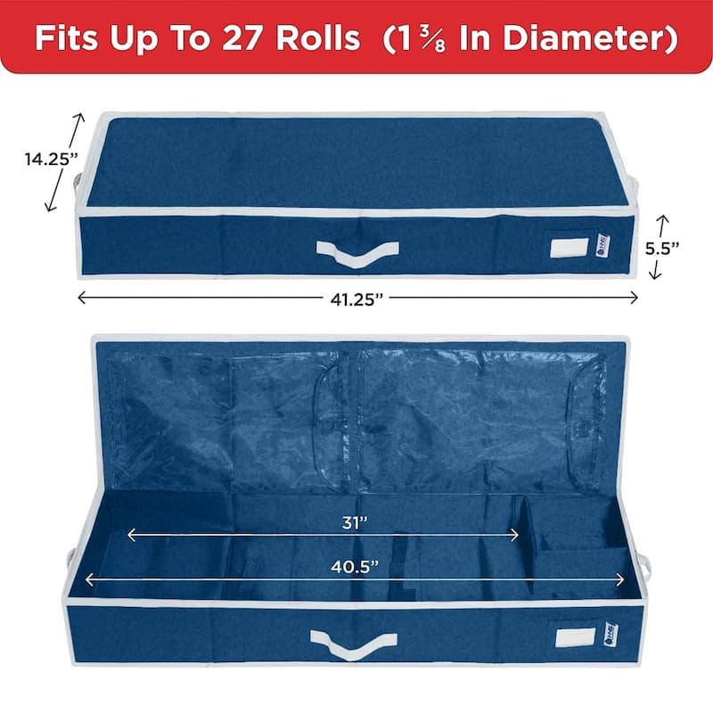 HOLDN' STORAGE Wrapping Paper Storage Container, Fits 27 Rolls Gift Wrap, Extra Pockets for Ribbons & Bows, Underbed Storage