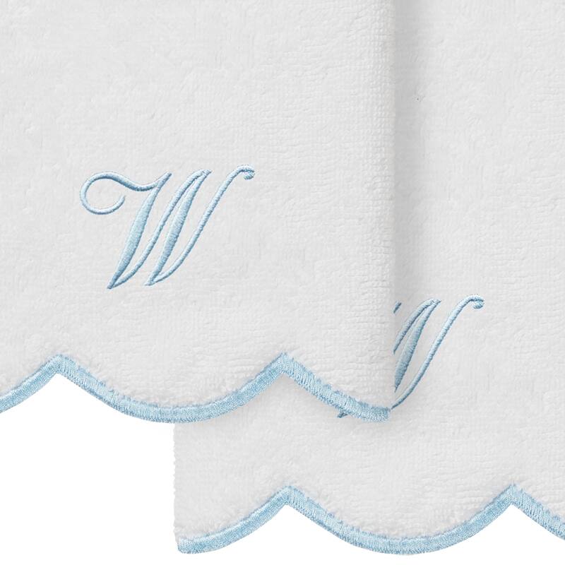 Authentic Hotel and Spa 100% Turkish Cotton Blue ADORNIA Scallop Personalized 2 Piece Fingertip Towel Set - 2 Fingertip Towels