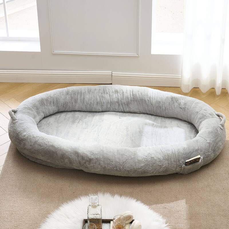 Human Dog Bed for Adult, Giant Extra Large Memory Foam Human Size Pet Bed for People, Fluffy Plush Dog Bed for Human
