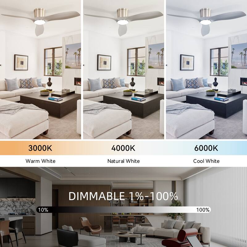 52in Smart Low Profile Ceiling Fans with Lights Remote Quiet DC Motor Control with WIFI Alexa App - 52