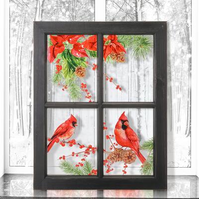 16"X19" Acrylic Cardinals Poinsettia Window