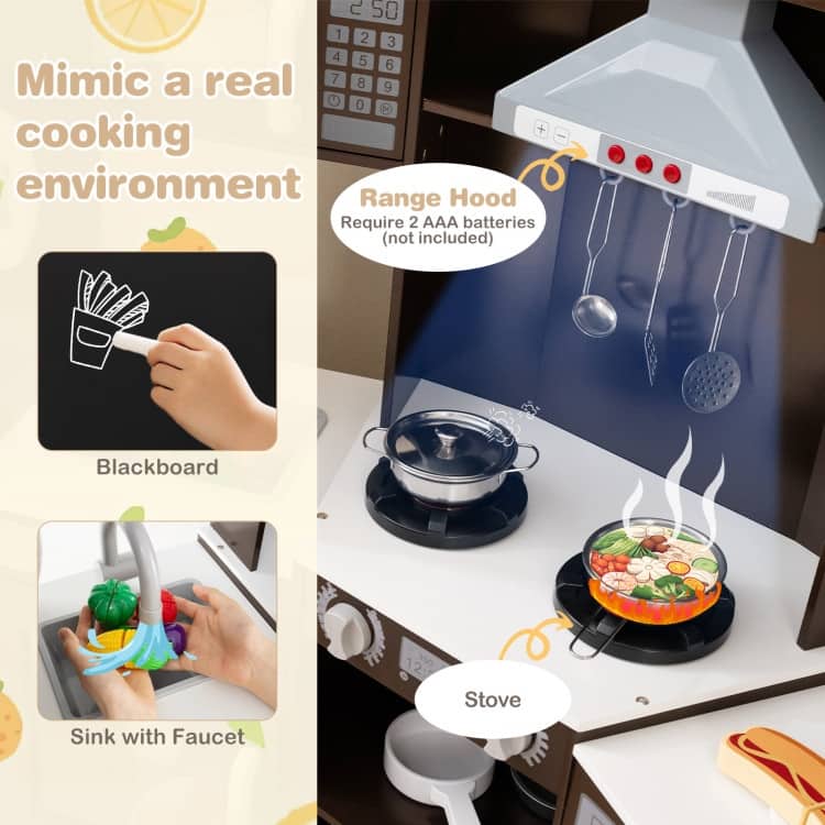 MDF Kids Corner Play Kitchen with Lights, Sounds and Ice Maker - 52" × 18.5" × 36"