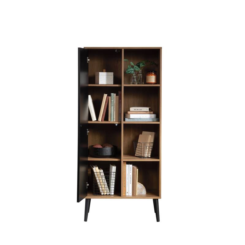 Wood Storage Cabinet with Adjustable Shelving, Natural Walnut - 25.98"W x 15.67"D x 58.19"H
