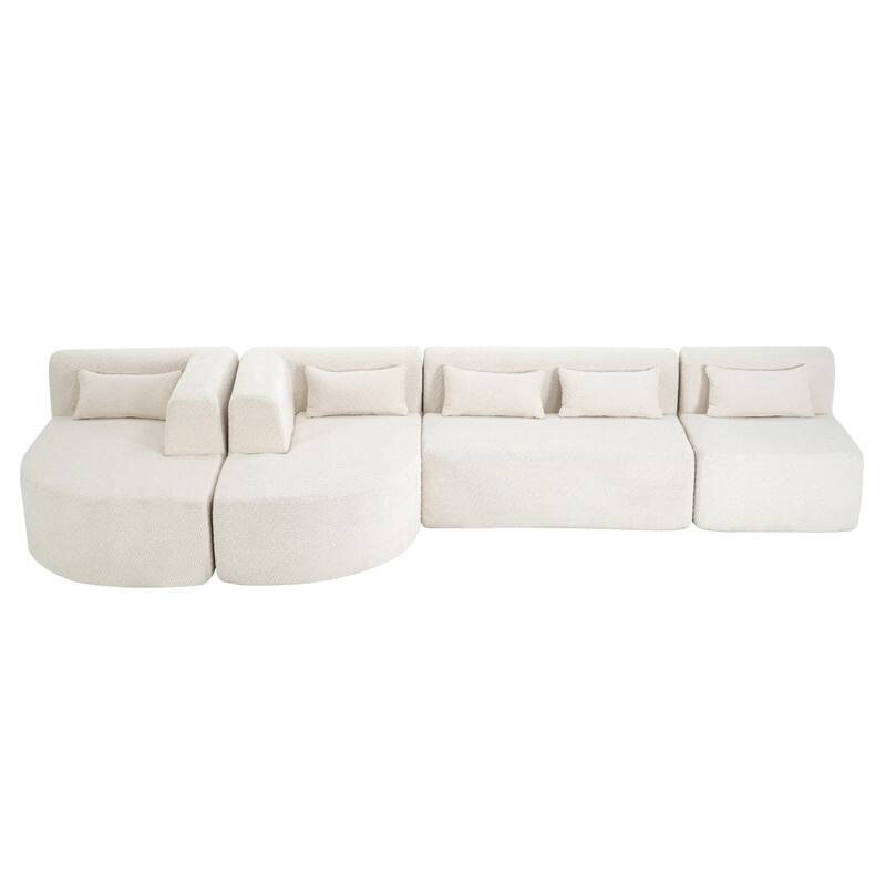 Convertible Sectional Sofa with 2 Curved Chaise Lounges, 143.7" Upholstered Sofa Free-combined Sofa Couch with 5 Back Pillows