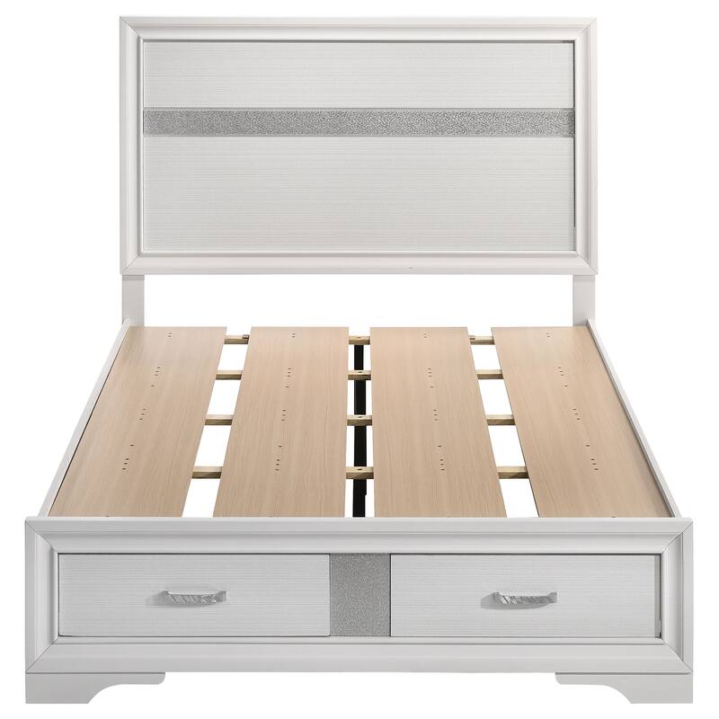 White Full Storage Panel Bed with Built-in Drawers and Sturdy Headboard