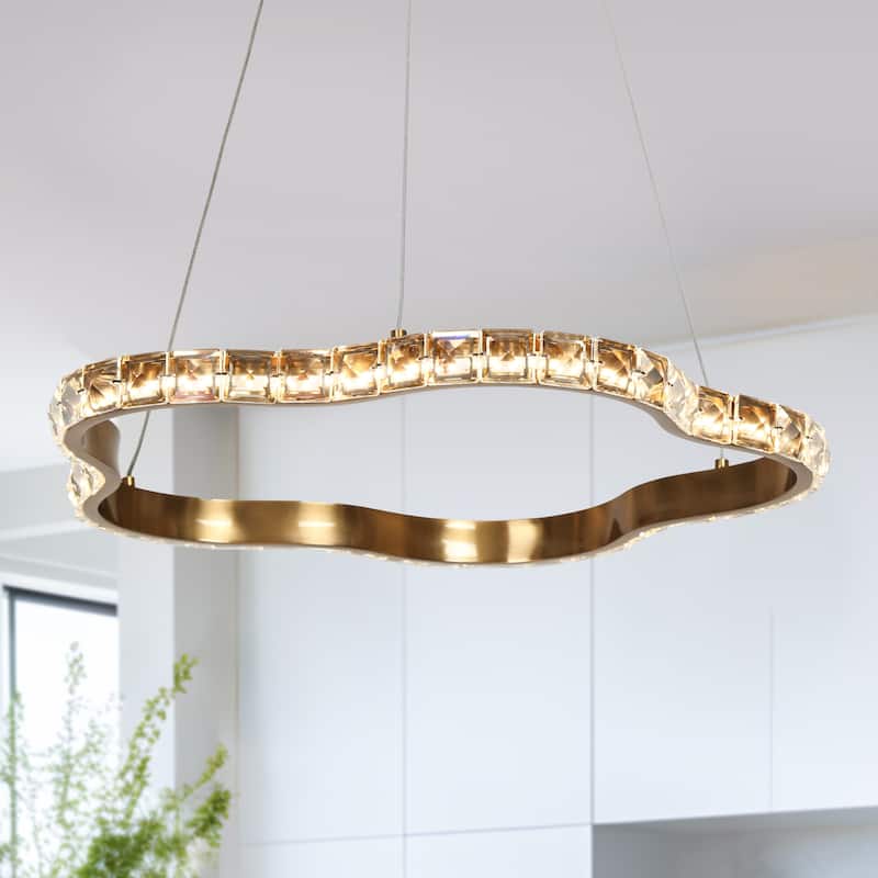 Modern 1-Light LED Crystal Chandelier Round Gold Ceiling Lights for Dining Room - Dia. 19.7" x H 1.5"