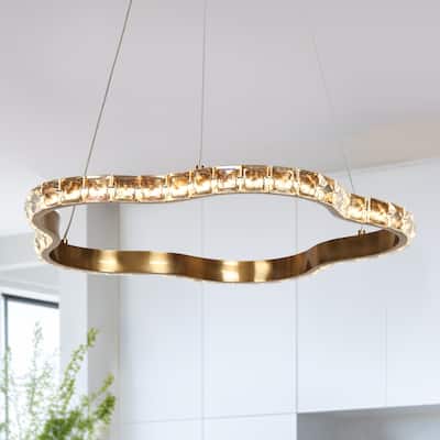 Modern 1-Light LED Crystal Chandelier Round Gold Ceiling Lights for Dining Room - Dia. 19.7" x H 1.5"