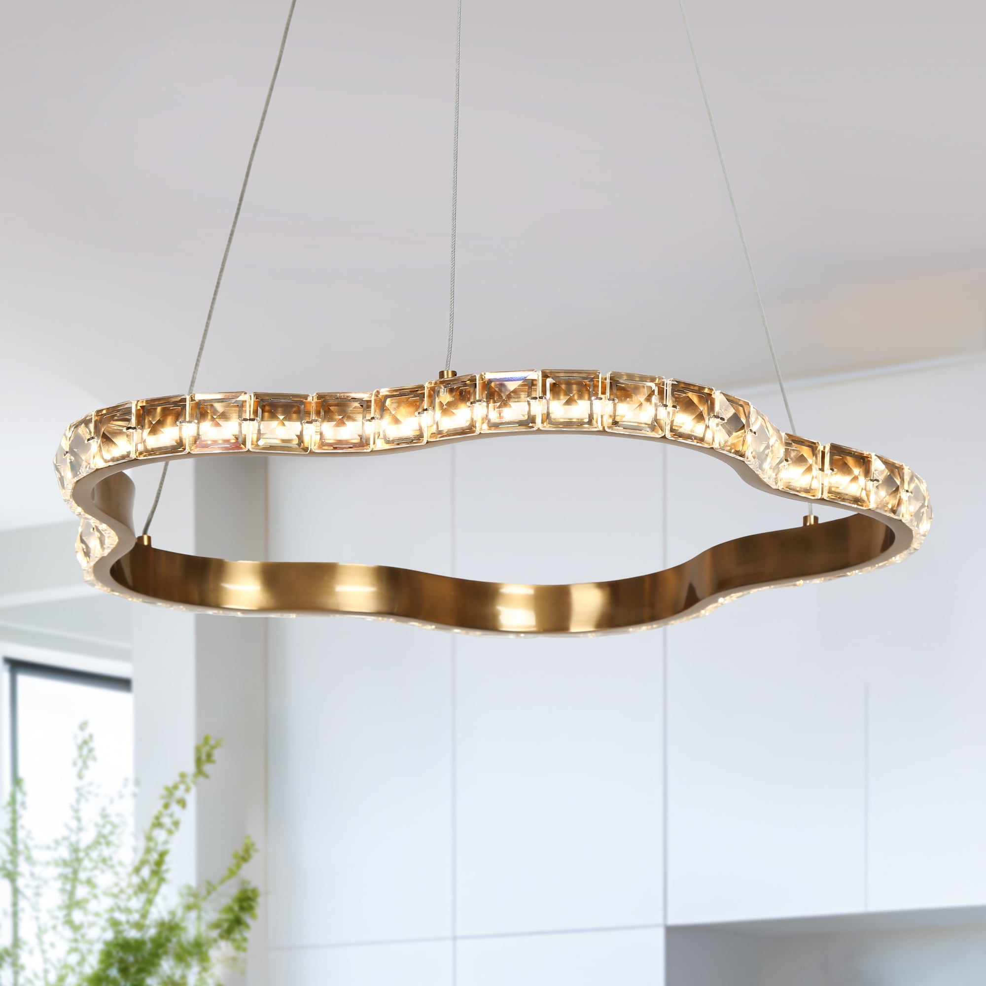Modern 1-Light LED Crystal Chandelier Round Gold Ceiling Lights for Dining Room - Dia. 19.7" x H 1.5"