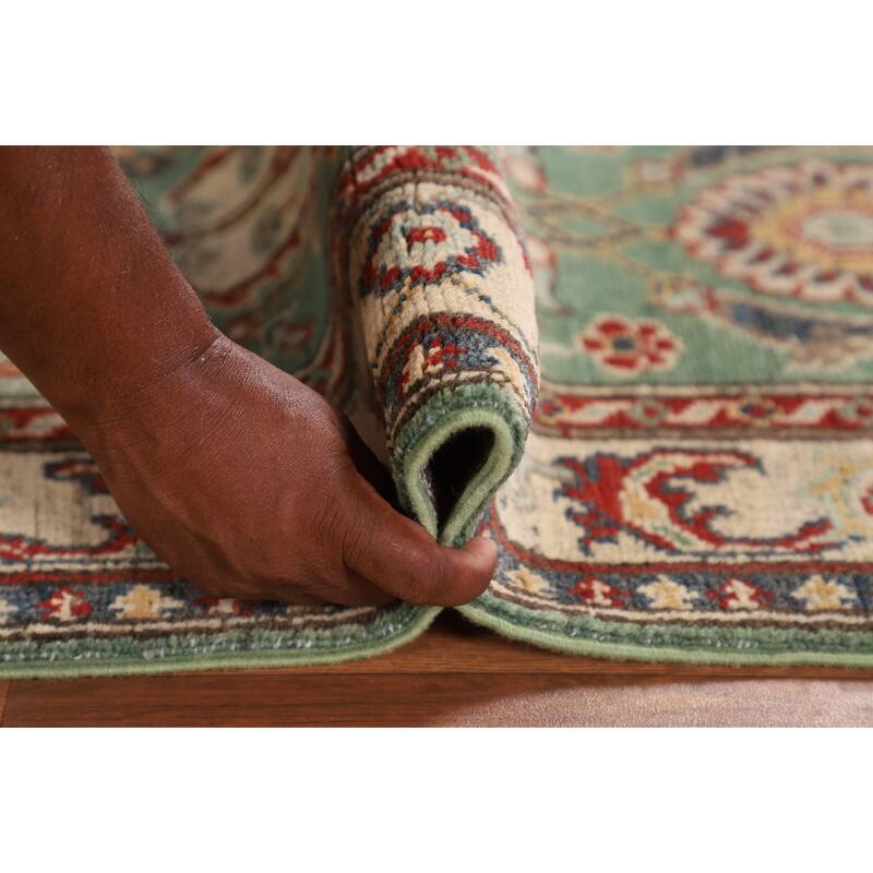 Light Green Kazak Runner Rug Handmade Oriental Wool Carpet - 2'1" x 5'11"