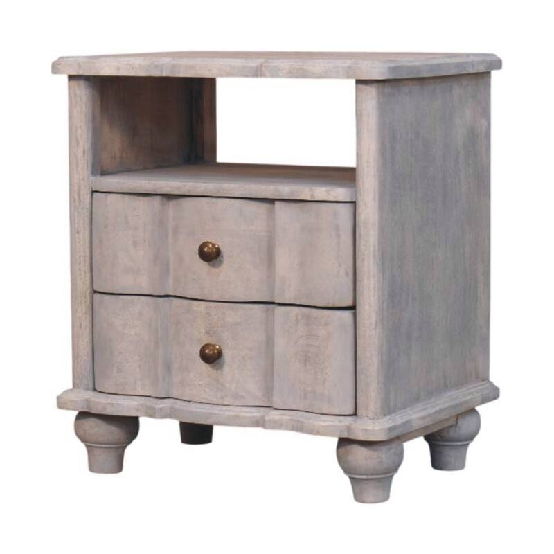 Solid Wood Lucia Bedside,Grey,2-Drawer,1-Shelf
