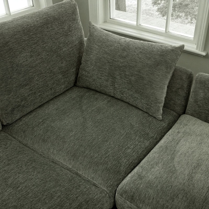 85.4" Modular Sectional Sofa with Movable Ottoman, USB Ports and Phone Holder, Chenille U-Shape Couch for Living Room