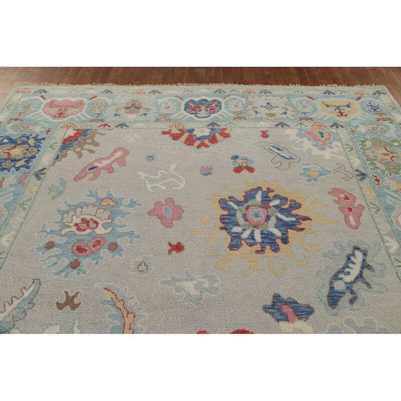 All-Over Oushak Oriental Area Rug Hand-Knotted Wool Carpet - 9'0" x 11'8"