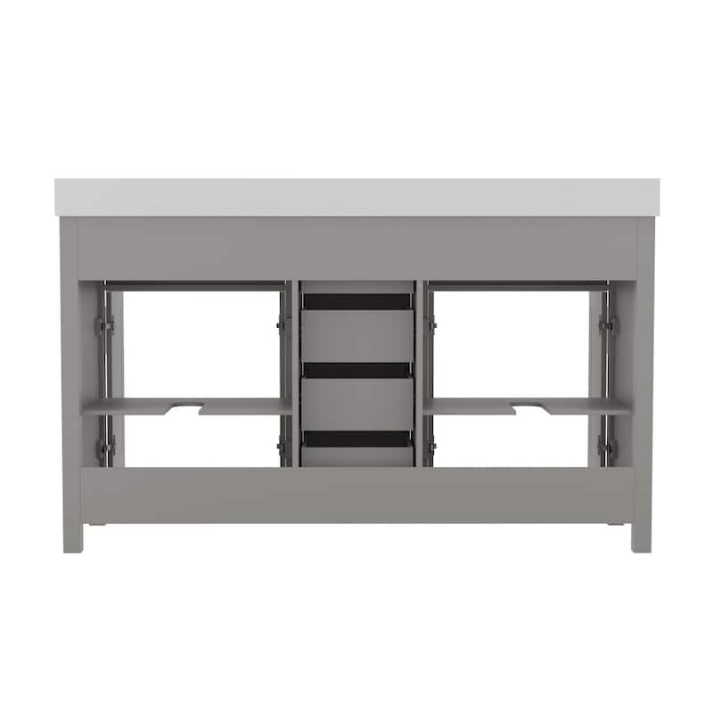 Bathroom Vanity with 2 Sinks, 2 Storage Cabinets, and 6 Drawers - 18.5"D x 60"W x 37.5"H