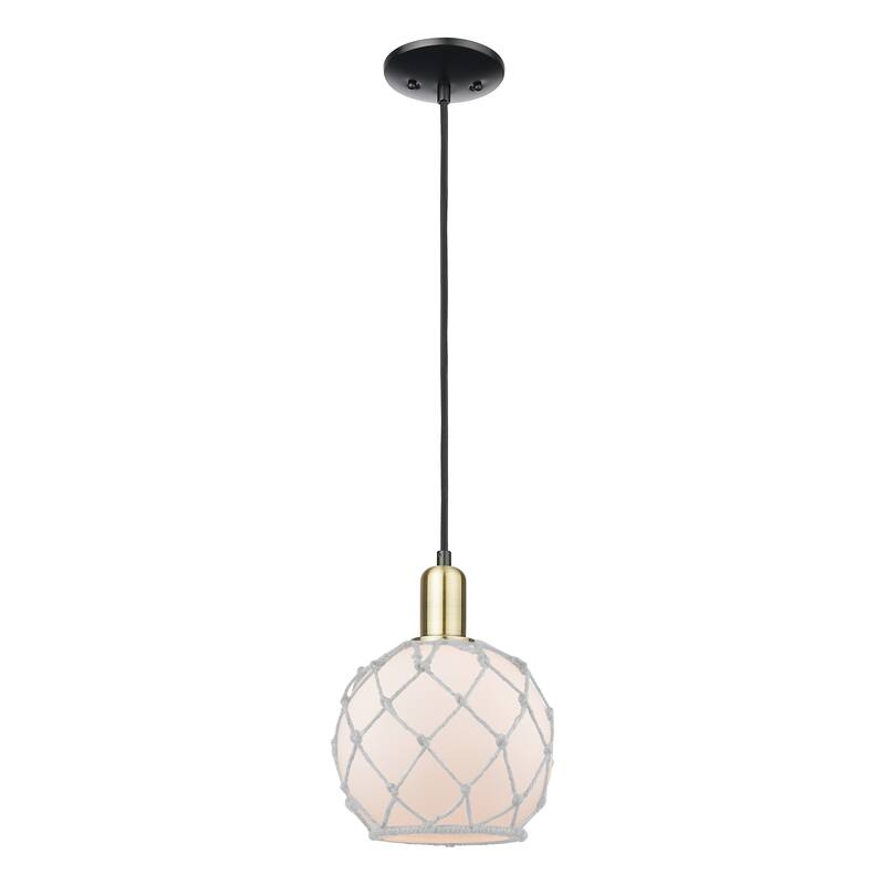 Innovations Lighting Endless Possibilities Arcadia - Farmhouse Rope - 1 Light 8" Cord Hung Mini Pendant - White Glass with White Rope/Black Antique Brass
