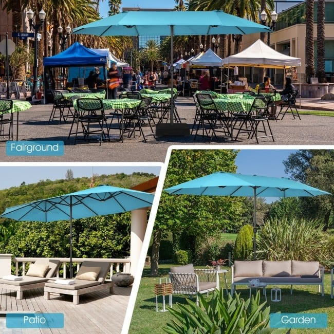 15 Feet Patio Double-Sided Umbrella with Hand-Crank System - 15.4' x 9.2' x 8.0' (LxWxH)