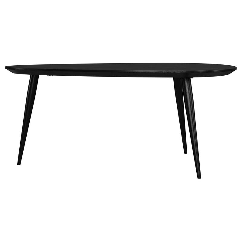 Deso Coffee Table, 39 Inch Triangular Black Mango Wood, Metal Legs