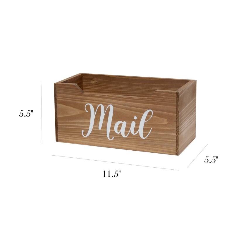 Rectangular Wooden "Mail" Printed Accent Box - 11.5" - Brown and White