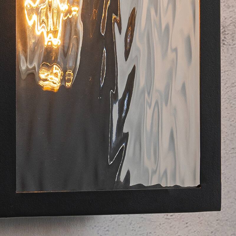 Crafthome H13" 1-Light Modern Black Outdoor Wall Sconce with Water Ripple Glass and Dusk to Dawn Sensor Open Bottom - W5"