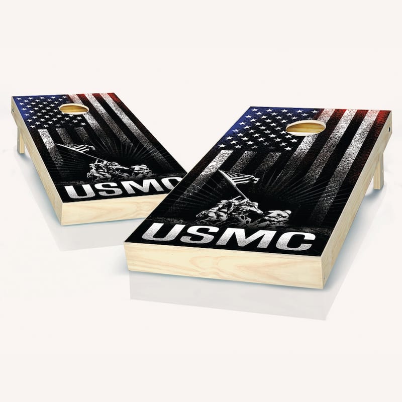 USMC Hanging Stripes Outdoor Cornhole Board Game Set - Include Hole Lights