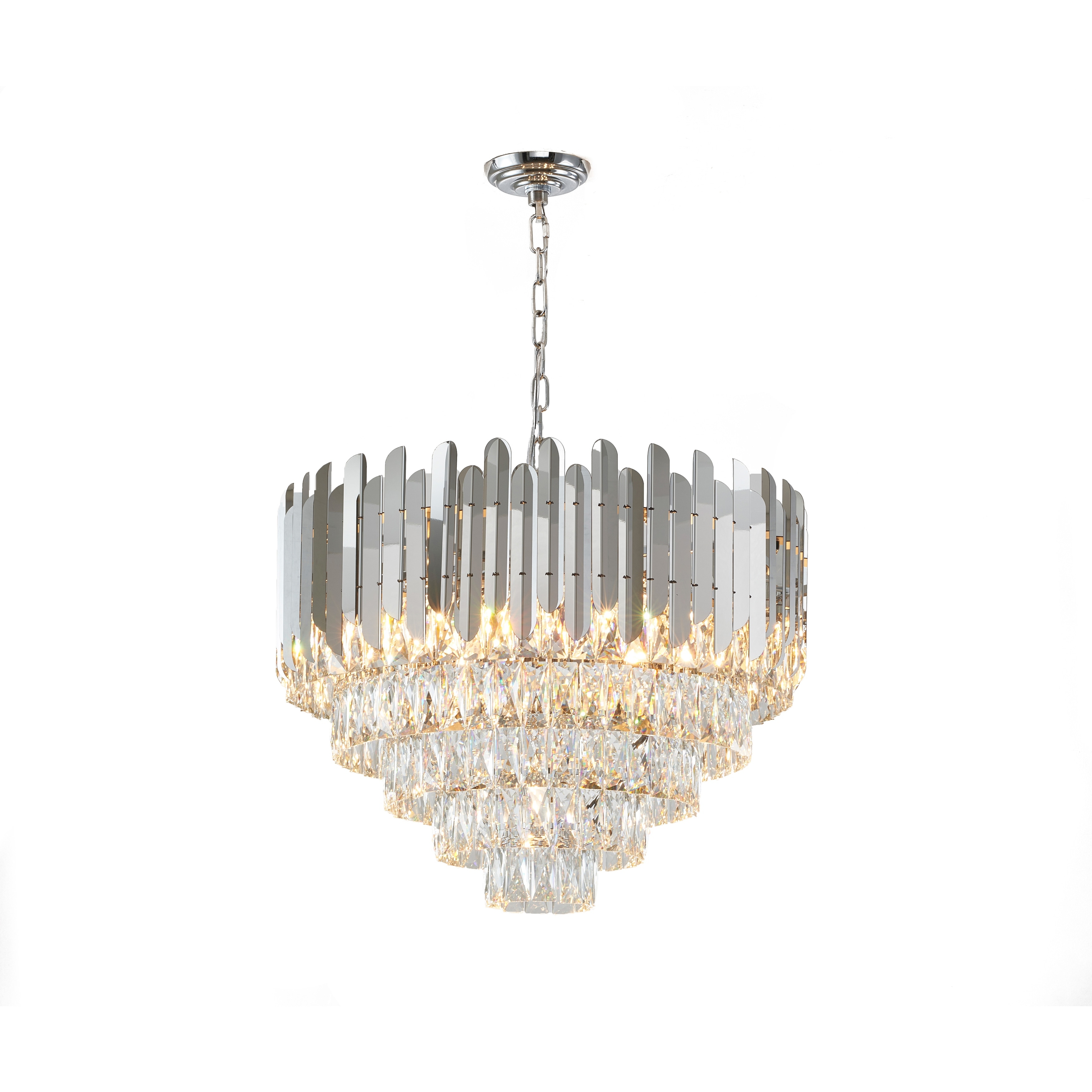 Modern 11-Light Chrome Stainless Steel Chandelier With Clear Crystals