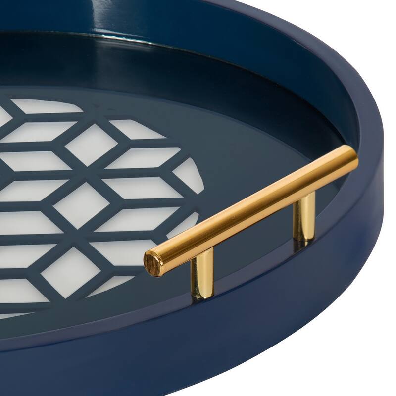 Kate and Laurel Caspen Round Pattern Decorative Metal Handles Tray