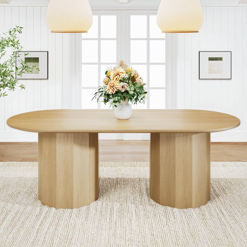 86" Double Pedestal Solid Wood Dining Table - Oak - 30'' H X 86'' W X 40'' D
