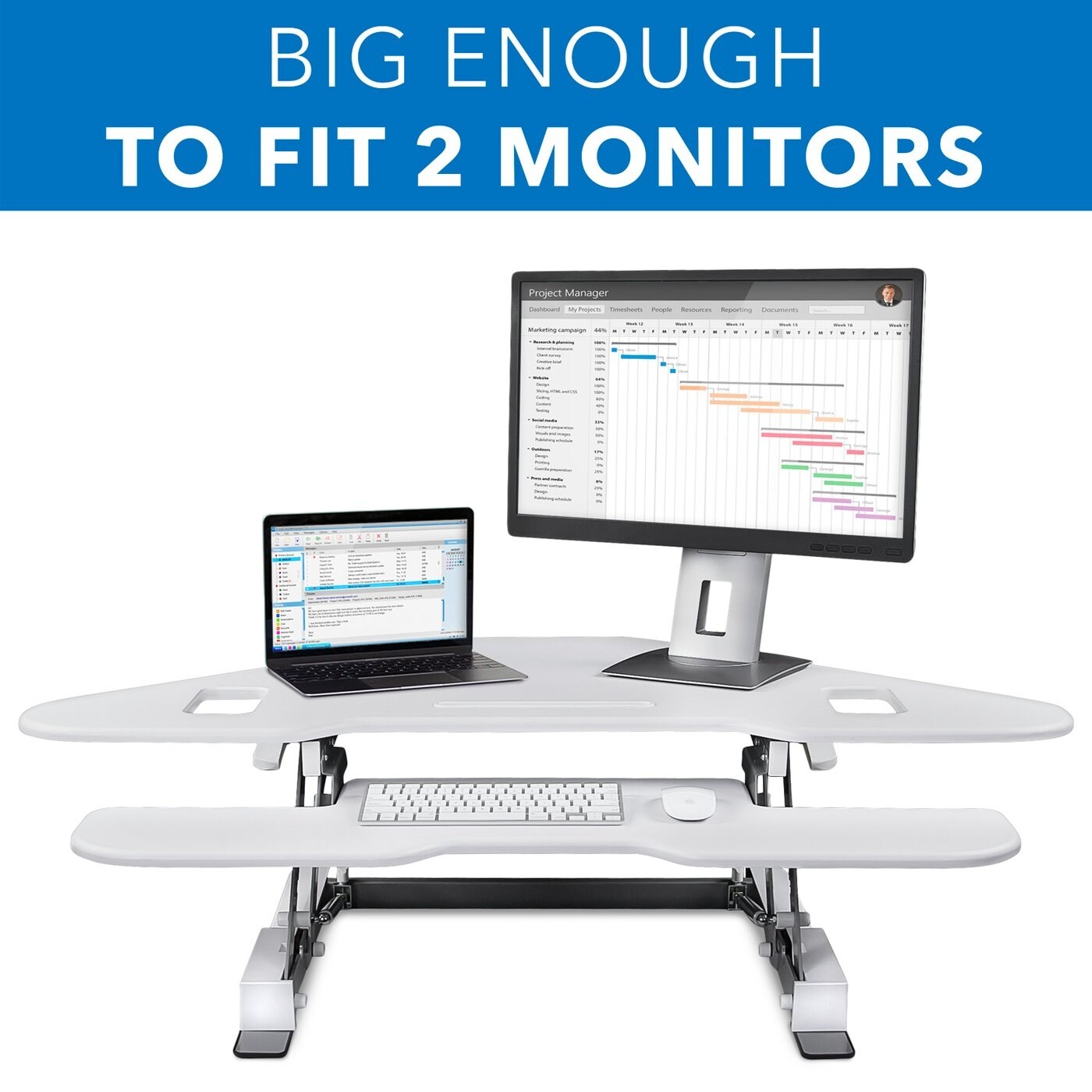 Stand Up Computer Workstation With Ergonomic Keyboard Tray White