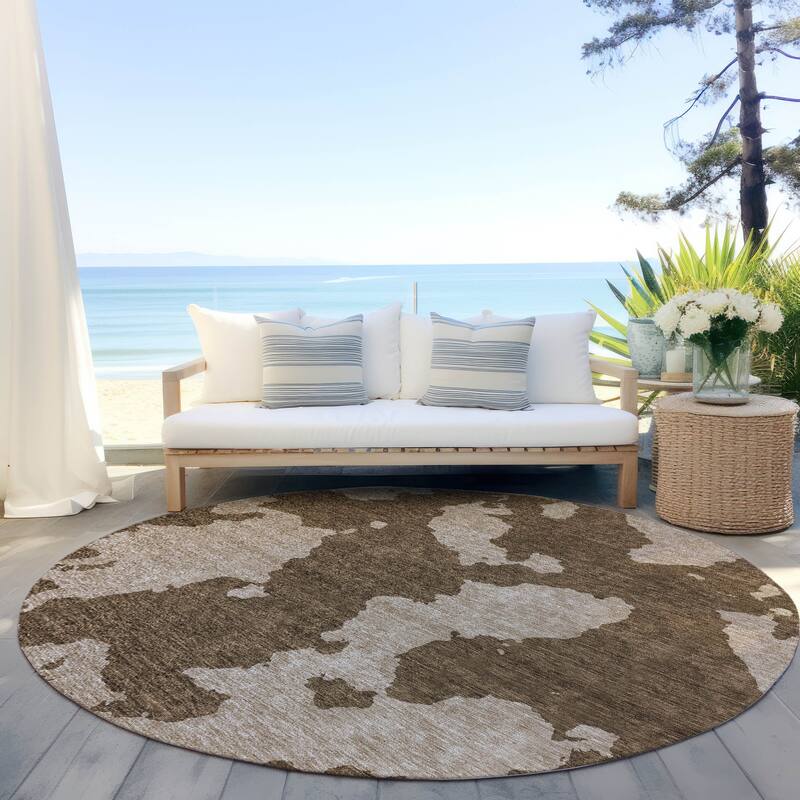 Machine Washable Indoor/ Outdoor Contemporary Abstract Chantille Rug - Brown - 8' x 8'