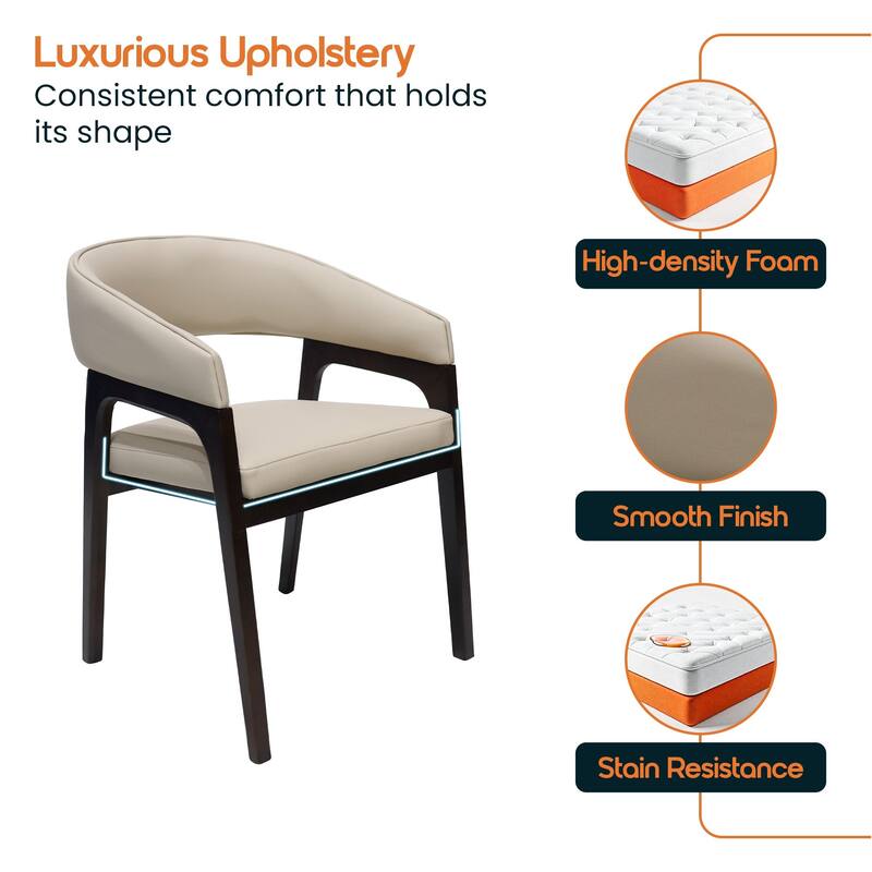 Cali Leather Dining Chair with Rubberwood Legs for Modern Kitchend and Dining Room Accent Arm Chair With Curved Open Back Design