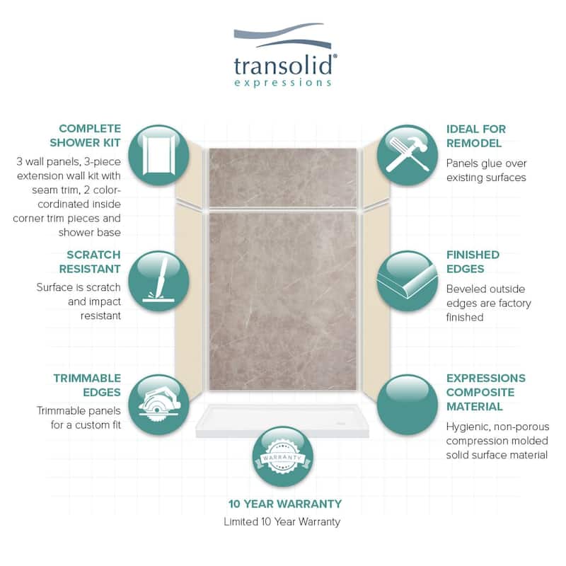 Transolid Expressions 60-in X 32-in X 96-in Glue to Wall Shower Kit - 32" x 60" x 96" - 32" x 60" x 96"