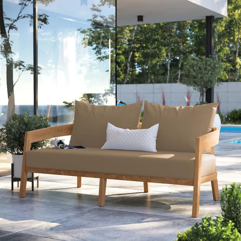 Brisbane Teak Wood Outdoor Patio Loveseat - Natural Light Brown