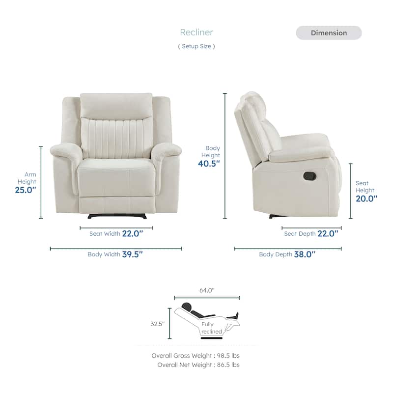 Lenore 39.5" Microfiber Manual Double Reclining Sofa - Tab Pull Motion