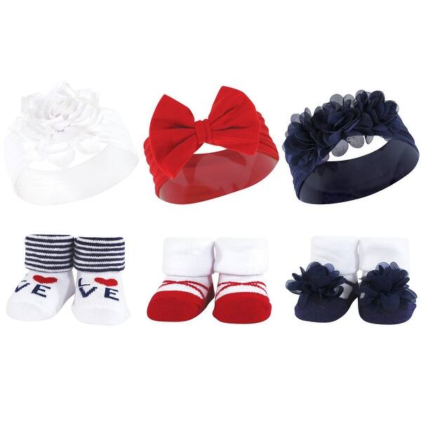 slide 1 of 1, Hudson Baby Infant Girl Headband and Socks Giftset, Navy Red, One Size - Navy Red Navy Red - One Size