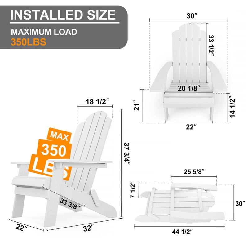 WINSOON 2-Piece All Weather HIPS Outdoor Folding Adirondack Chair with Ottoman
