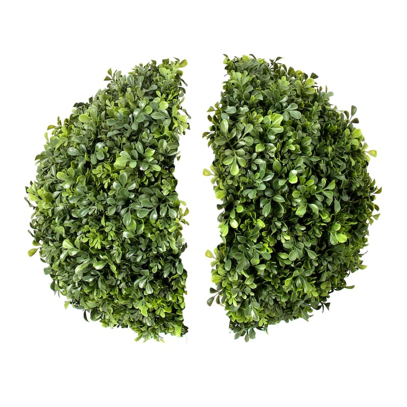 18" Boxwood Ball Halves, UV Rated Outdoor - Green