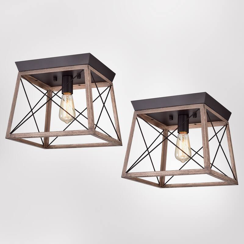 Oil Rubbed Bronze 1-Light Open-Cage Metal Flush Mount (SOLD AS A PAIR)