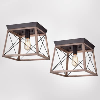 Oil Rubbed Bronze 1-Light Open-Cage Metal Flush Mount (SOLD AS A PAIR)