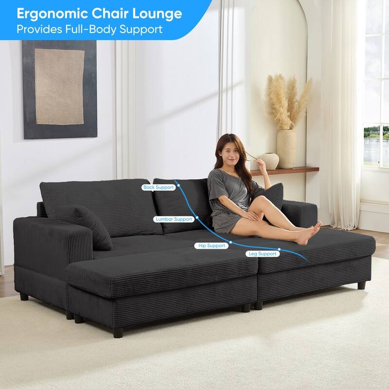 Mixoy Corduroy Chaise Lounge Deep Seat Sleeper Sofa Chair with Storage Ottoman,Upholstered 1-Seater/Loveseat Sofa Couch