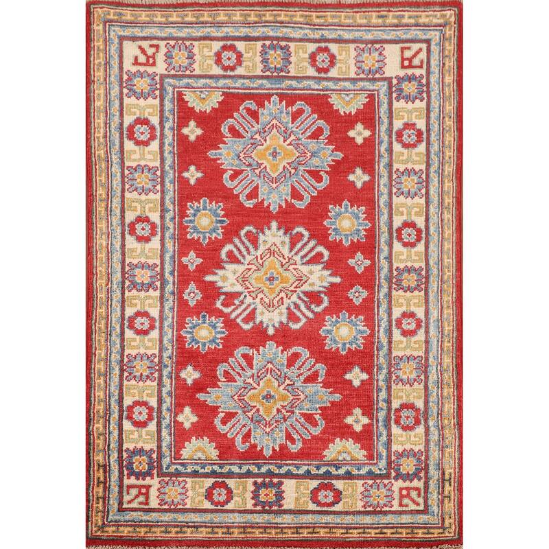 Red Traditional Kazak Foyer Rug Hand-Knotted Wool Carpet - 2'9" x 4'1"