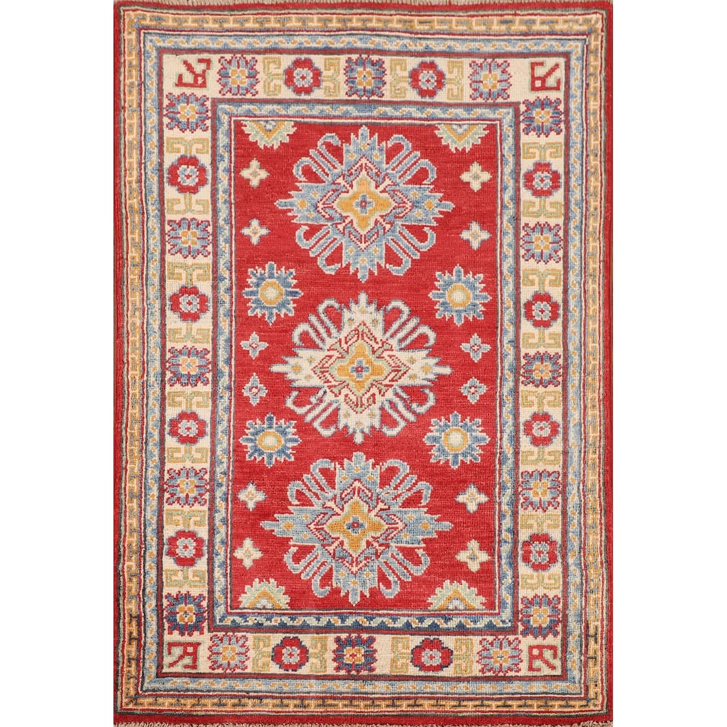 Red Traditional Kazak Foyer Rug Hand-Knotted Wool Carpet - 2'9" x 4'1"