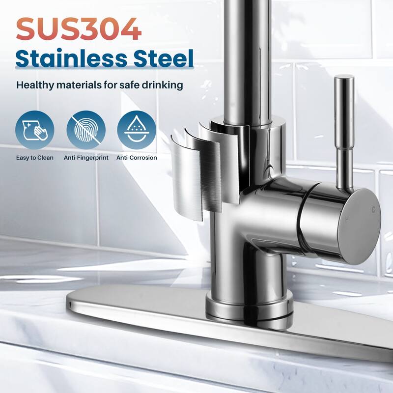 WOWOW Single Handle Waterfall Pull Down Sprayer Kitchen Faucet