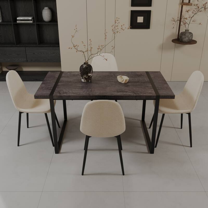 Modern Style 5-Piece Dining Set with Rectangular Wooden Kitchen Table and 4 Round Corner Suede Dining Chairs