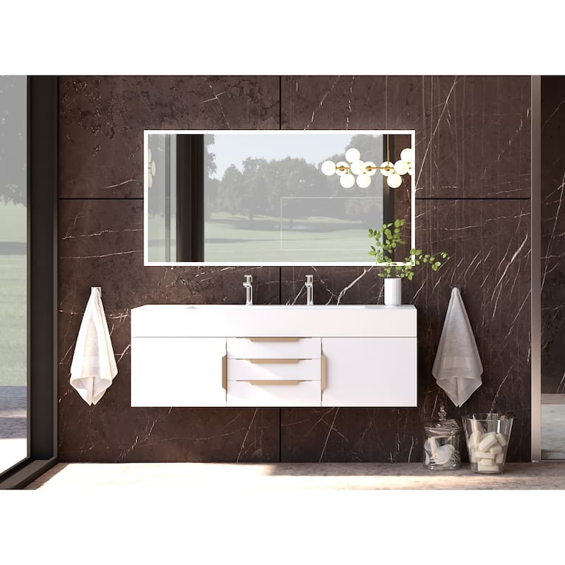 Nile 60" Wall Mounted Bathroom Vanity Set w/ White Top