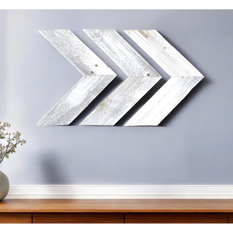 HomeRoots Set of Three White Wood Novelty Hanging Dimensional Sculpture - 2 W x 3 D x 10 H