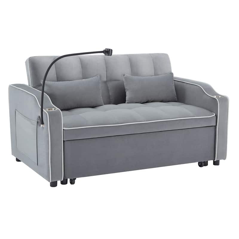 54.7" Velvet Double Upholstered Sofa Bed - Pink - Grey